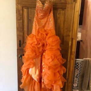 Orange high low prom dress